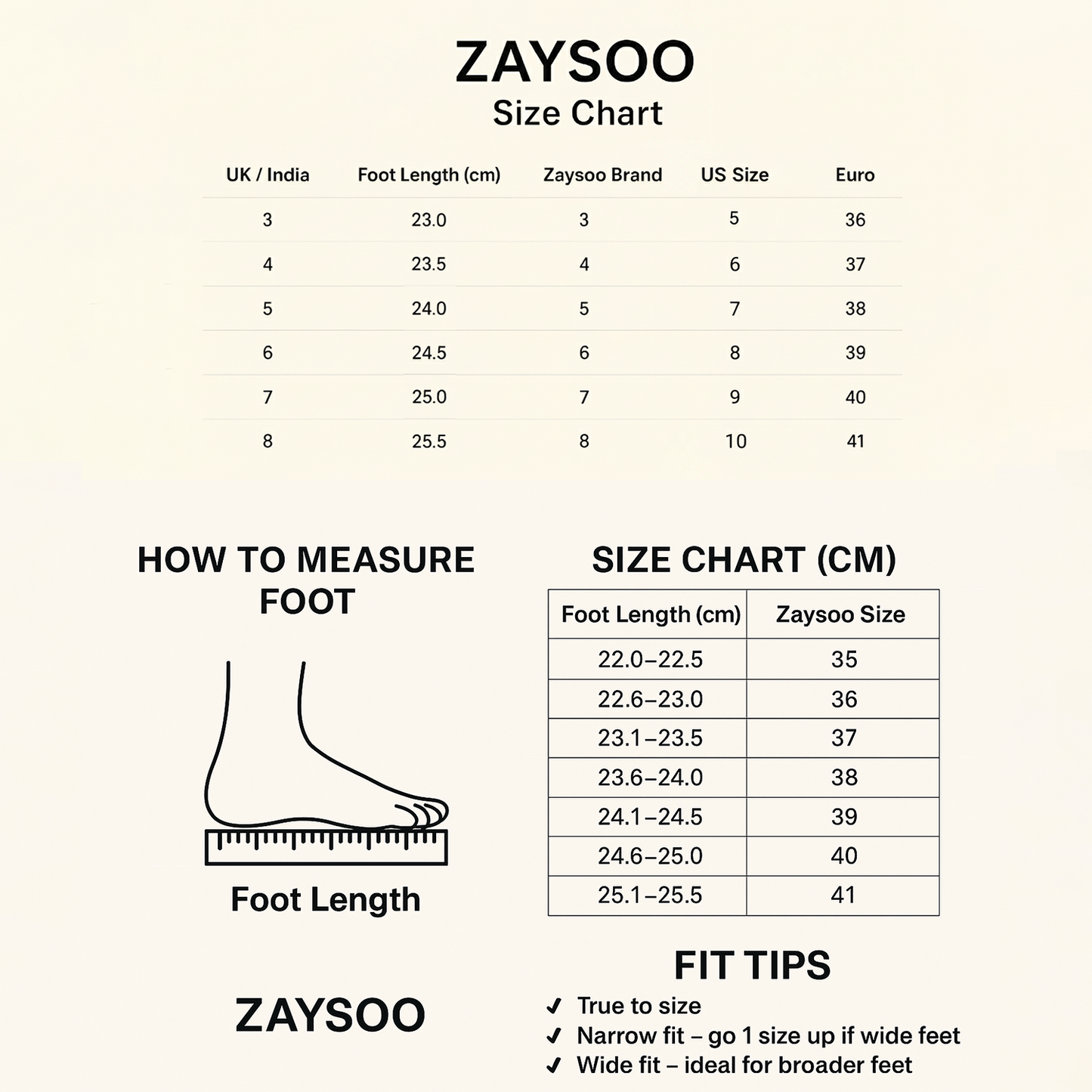zaysoo size chart perfect your fit
