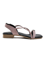 Zaysoo women's pink synthetic leather criss-cross strap flat sandals with back strap and metallic detail.